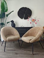 Lounge stoel - Metaal, bouclé - Twee loungefauteuils uit de