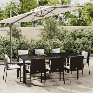 vidaXL 9-delige Tuinset poly rattan zwart, Verzenden, Nieuw, 8 zitplaatsen, Tuinset