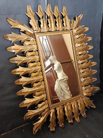 Wandspiegel - Metaal, Glas - Spiegel met acanthusbladeren, Antiek en Kunst, Curiosa en Brocante