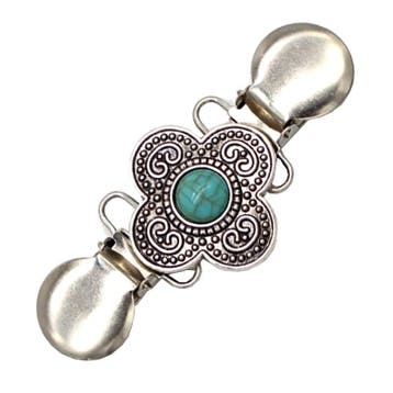 Fako Bijoux - Vestsluiting - Vestclip - Bloem - Turquoise -, Verzenden, Nieuw