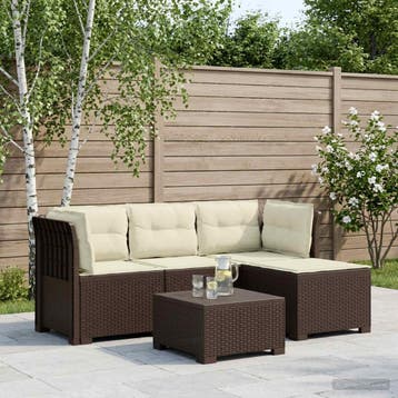 vidaXL 4-Persoons Tuinbank met Kussens Rieten Look PP Bruin, Verzenden, Nieuw
