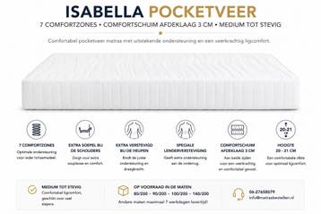 Isabella pocketveringsmatras - 90/210, 90 cm, Eenpersoons, Verzenden, Nieuw