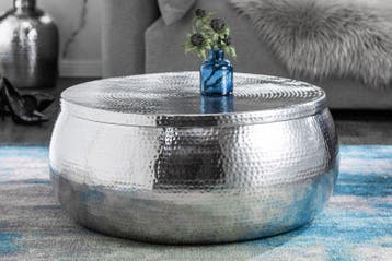 Ronde salontafel ORIENT STORAGE 70cm zilver metaal met, Ophalen of Verzenden, Nieuw