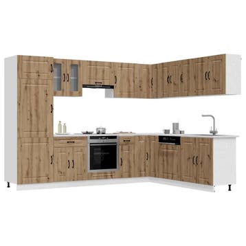 vidaXL 14-delige Keukenkastenset Kalmar bewerkt hout, Verzenden, Nieuw, Bruin