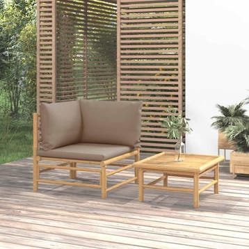 vidaXL 2-delige Loungeset met kussens bamboe taupe, Verzenden, Nieuw, Hout, Loungeset