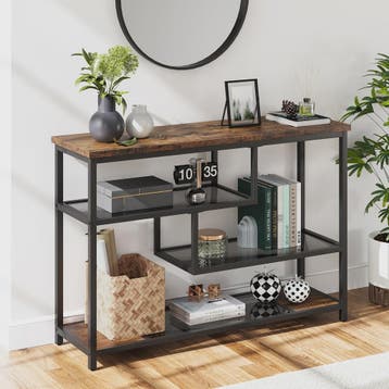 Smal Console Tafel met 4 Lagen, Glazen Plank en Metalen Fram, Verzenden, Nieuw