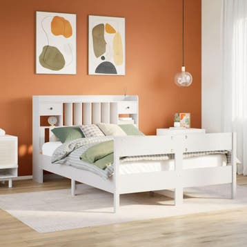 vidaXL Bed met boekenkast zonder matras grenenhout wit, Verzenden, Wit, 200 cm, 160 cm