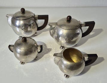 Koffie- en theeservies (4) - Peltro - Art Deco Italië jaren
