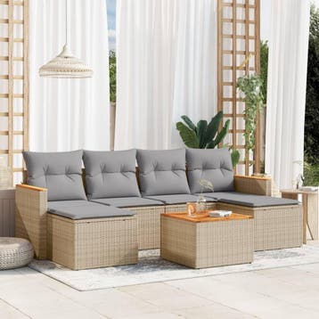 vidaXL 7-delige Loungeset met kussens poly rattan gemengd, Verzenden, Nieuw, Loungeset