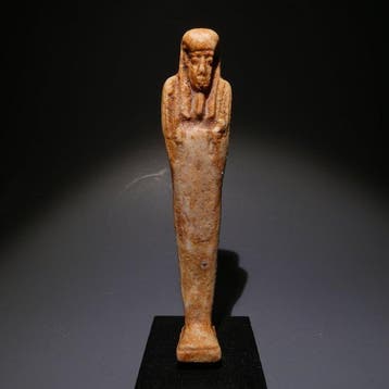 Oud-Egyptisch Faience Shabti. Hoogte 10,5 cm. 30e dynastie,