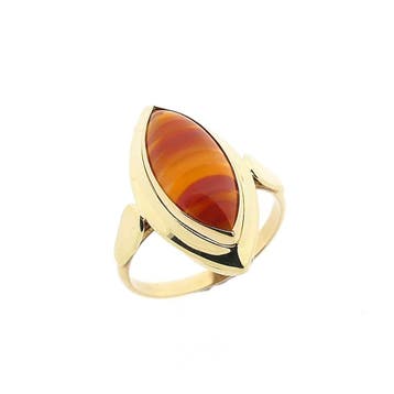 Vintage gouden ring met carneool bandagaat, Gebruikt, Ophalen of Verzenden, 17 tot 18, Met edelsteen