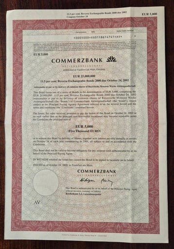 Duitsland. Bond 5000 Euro - 2000 - Commerzbank - Frankfurt