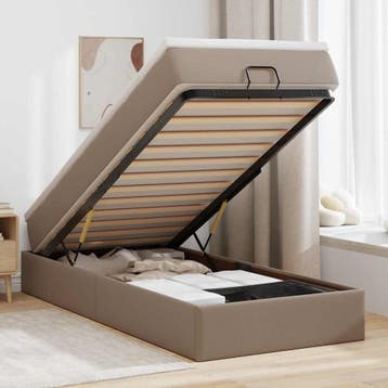 vidaXL Ottoman bed met matras 80x200 cm kunstleer, Overige materialen, Eenpersoons, Bruin, Verzenden
