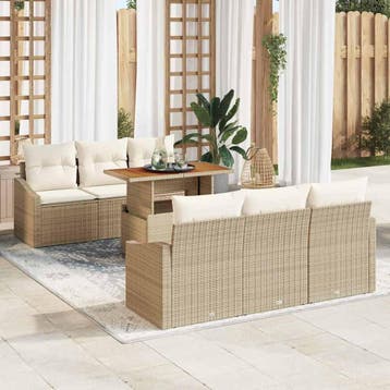 vidaXL Tuin Sofa Set 7 st Beige Poly riet, Verzenden, Nieuw, Rotan, 7 zitplaatsen