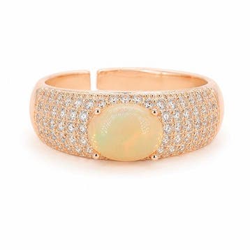 Zonder minimumprijs - Ring Verguld Opaal - Diamant -, Nieuw
