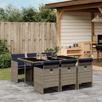 vidaXL 7-delige tuinset met kussens, grijs polyrotan, Verzenden, Nieuw, 6 zitplaatsen, Tuinset