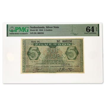 5 Gulden 1944 Zilverbon PMG 64, Verzenden