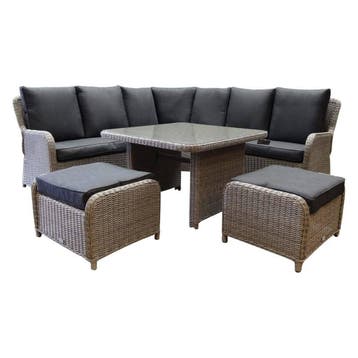 Bilbao hoek dining loungeset 6 delig grijs, Tuin en Terras, Ophalen of Verzenden, Nieuw, Wicker