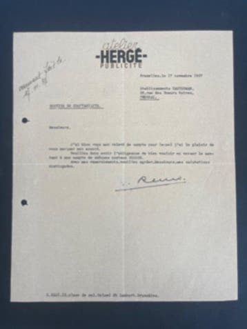 Atelier Hergé Publicité - Tintin - Lettre dépoque signée G., Boeken, Strips | Comics, Nieuw