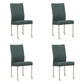 Set van 4 Leren eetkamerstoelen Comfort met wieltjes -, Ophalen of Verzenden, Nieuw, Leer