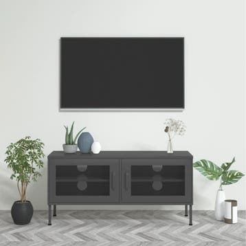vidaXL Tv-meubel 105x35x50 cm staal antracietkleurig, 100 tot 150 cm, Verzenden, Nieuw, Minder dan 100 cm