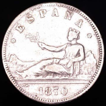 Spanje. Gobierno Provisional. 2 Pesetas 1870. Estrellas