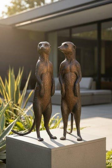 sculptuur, Charming Meerkat Pair - 28 cm - Brons
