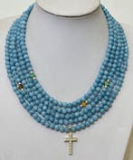 Halsketting, ZEER LANG, (252 cm) van natuurlijke aquamarijn