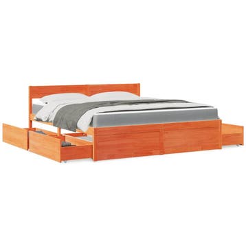 vidaXL Bed met lades en matras massief grenenhout wasbruin, Eenpersoons, Bruin, Verzenden, Nieuw