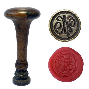 Antique Victorian Turned Wooden and Brass Wax Seal Stamp