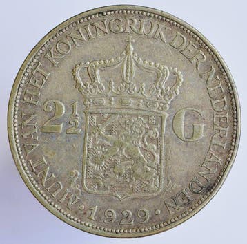 Nederland. Wilhelmina. 2 1/2 Gulden 1929 (Zonder