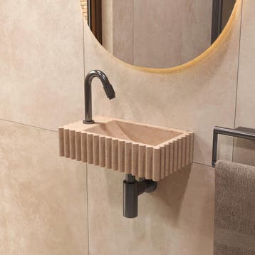Salenzi Travertin Light Fontein 40x22cm Links Geribbeld, Doe-het-zelf en Verbouw, Sanitair, Ophalen of Verzenden, Nieuw, Overige typen