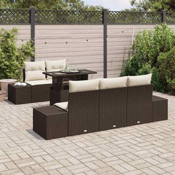 vidaXL Tuin Sofa Set met kussen met opslag 6 pcs Bruin en, Verzenden, Nieuw, Rotan, 6 zitplaatsen