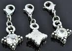 3 x Clip-on metalen bedels ruit bewerkt met strass krista..., Ophalen of Verzenden, Nieuw, Bedel