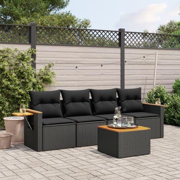 vidaXL Patio Sofa Set 4-zits Black, Verzenden, Nieuw