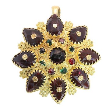 Hanger - 14 karaat Geel goud - Garnet, Antiek 1910, Sieraden, Tassen en Uiterlijk, Antieke sieraden