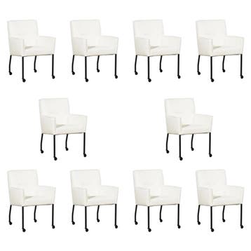 Set van 10 Leren eetkamerstoelen Lucky - Toledo Purewhite, Ophalen of Verzenden, Nieuw, Leer