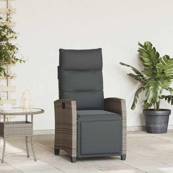 vidaXL Verstelbare tuinstoel met bijzettafel poly rattan, Verzenden, Nieuw
