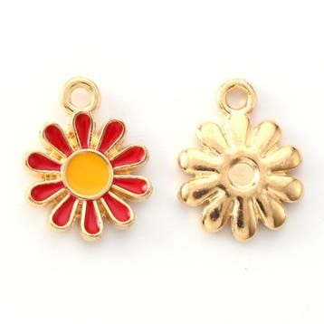 2 x Metalen emaille bedels bloem – rood/geel – 14 x 12 m, Ophalen of Verzenden, Nieuw, Bedel
