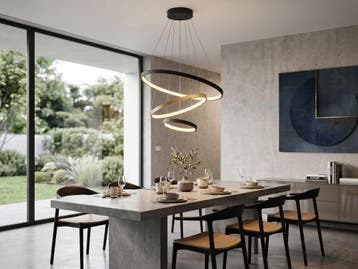 Veiling - Hanglamp Zand Zwart en Goud Trio Ring 50W LED CCT, Huis en Inrichting, Nieuw