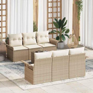 vidaXL Tuinbankenset 7 st Beige en Crème poly rattan, Verzenden, Nieuw, Rotan, 7 zitplaatsen