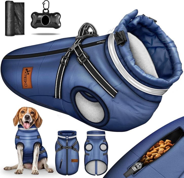 Hondenjas - Hondentrui - Winter - M - Blauw - TRESKO® •, Dieren en Toebehoren, Hondenkleding, Zo goed als nieuw, Verzenden