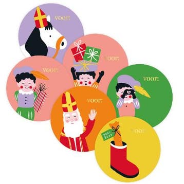 60x Sint naamsticker multicolor - sinterklaas - mijter -..., Hobby en Vrije tijd, Ophalen of Verzenden, Nieuw, Meerdere stickers