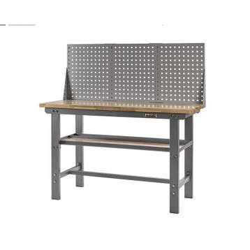 Werkbank grijs 150 cm met hardhouten blad + gereedschapskist, Ophalen of Verzenden, Nieuw