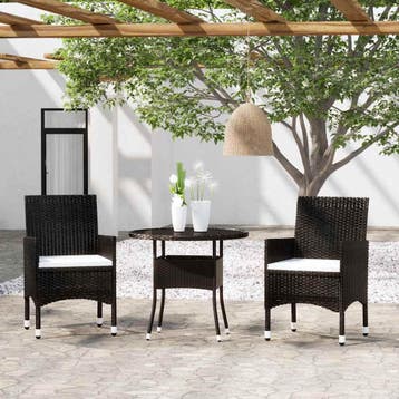 vidaXL 3-delige Tuinset poly rattan zwart, Verzenden, Nieuw, Tuinset