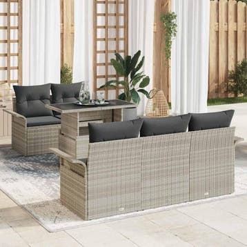 vidaXL Tuin Sofa Set 6 st Lichtgrijs [Synthetisch]: Poly, Verzenden, Nieuw, Rotan, 6 zitplaatsen