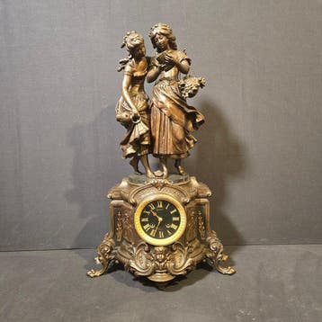 Figurale pendule Renaissance Legering - 1880-1900 - 2 boeren
