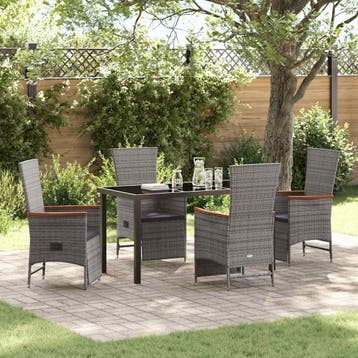 vidaXL Tuin eettafelset met kussen 5 pcs Grijs poly rattan, Verzenden, Nieuw, Rotan, 5 zitplaatsen
