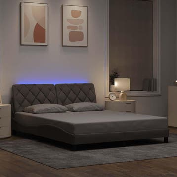 vidaXL Bedframe met LED zonder matras 160x200 cm stof taupe, Verzenden, 200 cm, Stof, 160 cm