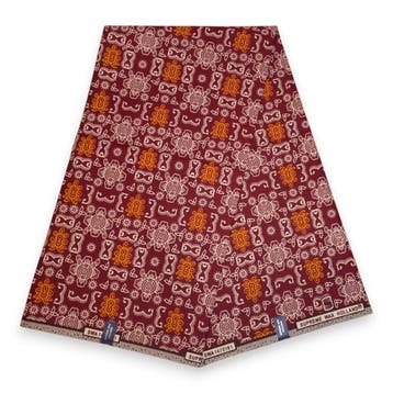 Afrikaanse wax print stof - Bordeauxrood Oranje Bogolan Icon, Hobby en Vrije tijd, Ophalen of Verzenden, Nieuw